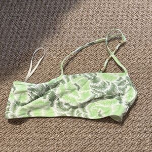 aerie White Bandeau Bikini Top with Green Trim